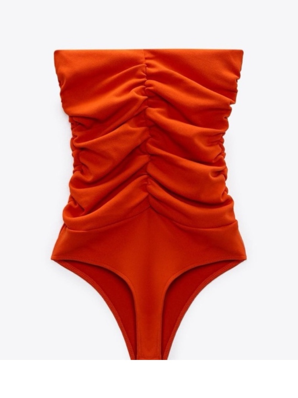 Zara Red Ruched Strapless Bodysuit